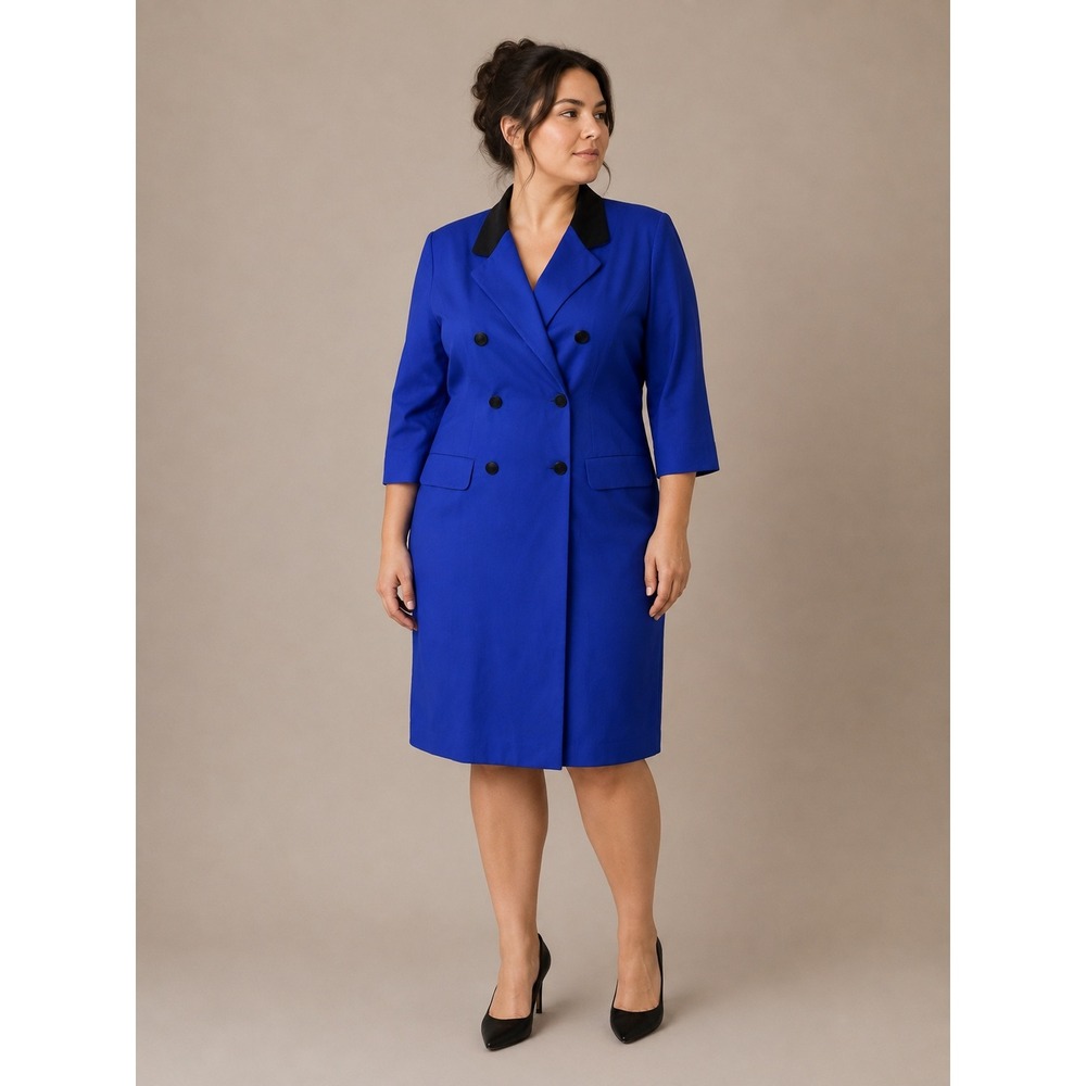 VTG Lois Snyder Dani Max Longline Blazer Dress 12 Cobalt Blue Double Breasted
